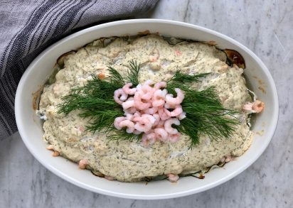 Fiskgratäng med räkor och dillsås