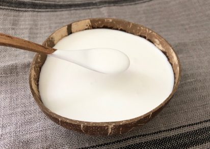 kokosyoghurt i en skål av kokosnöt