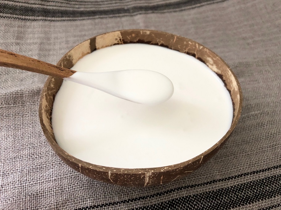 kokosyoghurt i en skål av kokosnöt