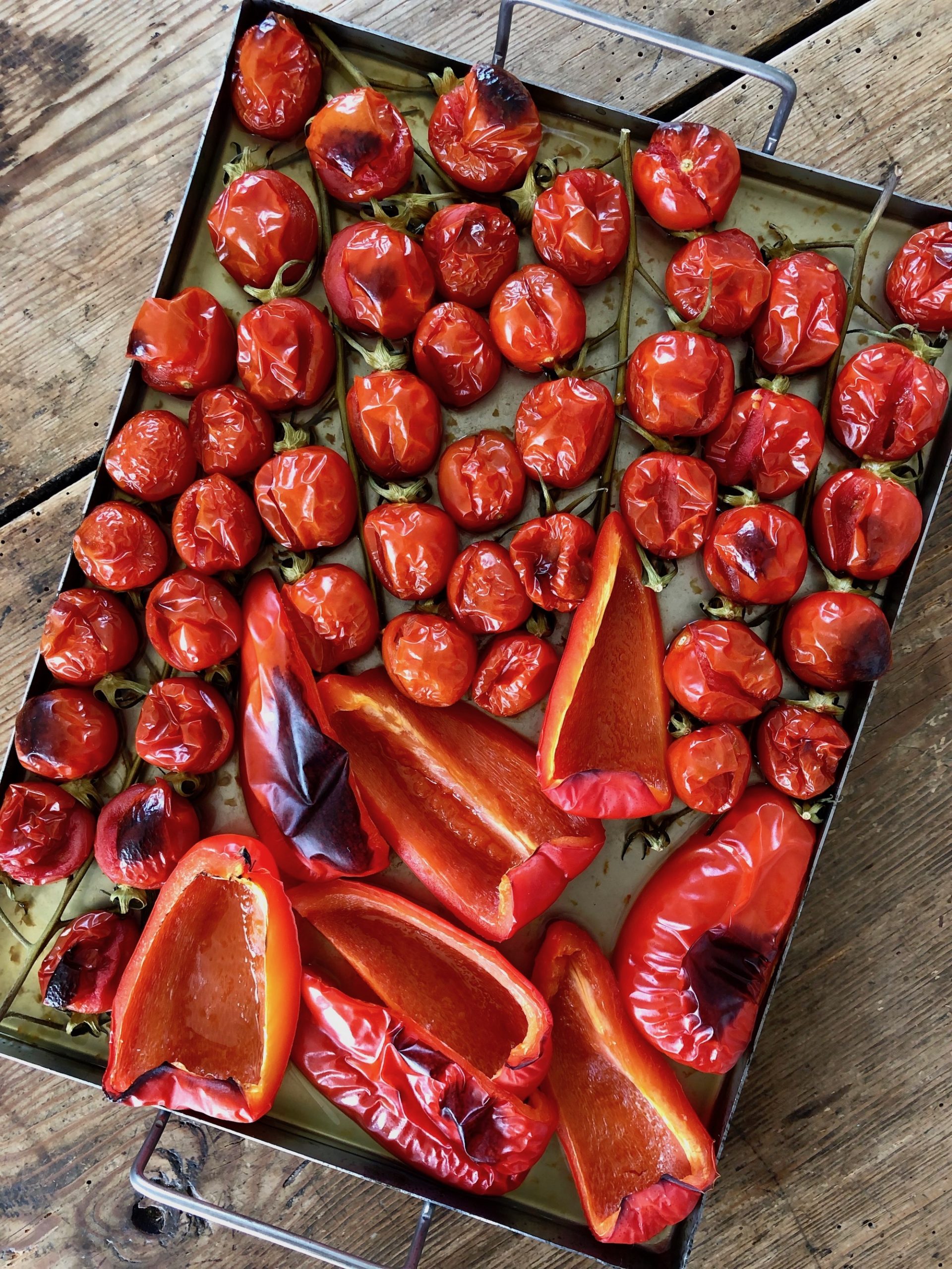 Rostade tomater och paprika på plåt